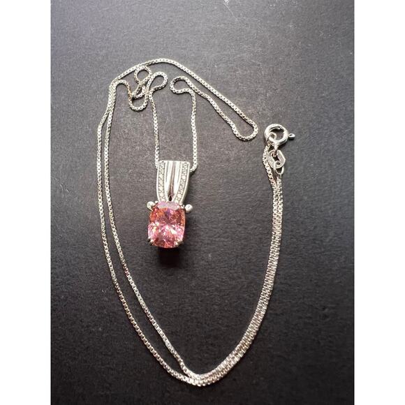 Bella Luce Pink and white CZ Rhodium Over Silver Pendant - Picture 4 of 11